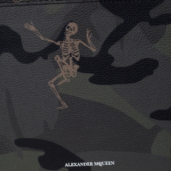 Alexander McQueen Green Camouflage Leather Dancing Skeleton Pouch