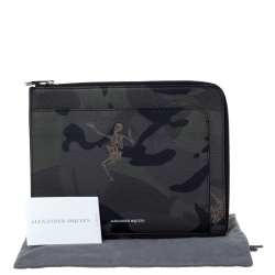 Alexander McQueen Green Camouflage Leather Dancing Skeleton Pouch