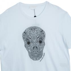 مملوكة مسبقًا Alexander McQueen Men's White Embroidered Skull T-shirt L