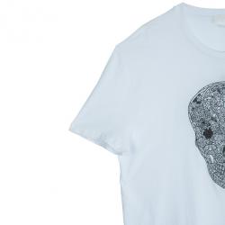 مملوكة مسبقًا Alexander McQueen Men's White Embroidered Skull T-shirt L