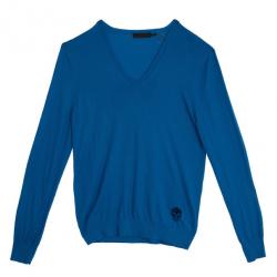 Pre Owned Alexander McQueen Blue Skull Detailed Sweater XL