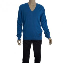 Pre Owned Alexander McQueen Blue Skull Detailed Sweater XL