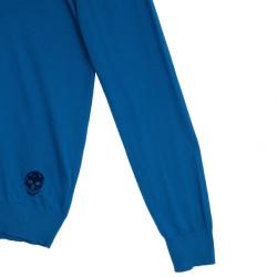 Pre Owned Alexander McQueen Blue Skull Detailed Sweater XL