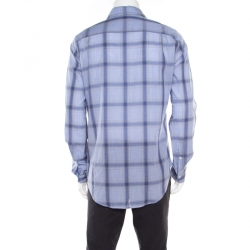 Pre Owned Alexander McQueen Blue Cotton Tartan Plaid Asymmetric Hem Draped Shirt M