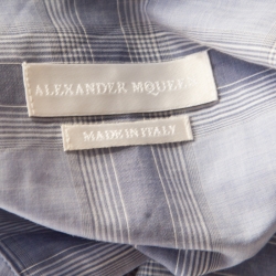 Pre Owned Alexander McQueen Blue Cotton Tartan Plaid Asymmetric Hem Draped Shirt M