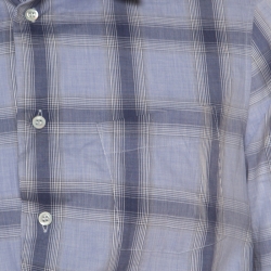 Pre Owned Alexander McQueen Blue Cotton Tartan Plaid Asymmetric Hem Draped Shirt M