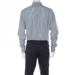 مملوكة مسبقًا Alexander McQueen Black & White Striped Cotton Rib Cage Stitch Full Sleeve Shirt XL