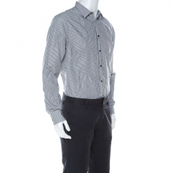 مملوكة مسبقًا Alexander McQueen Black & White Striped Cotton Rib Cage Stitch Full Sleeve Shirt XL