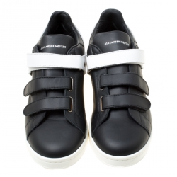 Pre Owned Alexander McQueen Monochrome Leather Velcro Sneakers Size 45