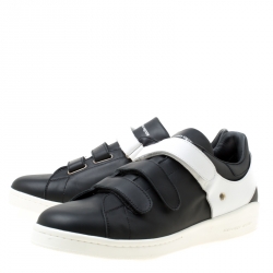 Pre Owned Alexander McQueen Monochrome Leather Velcro Sneakers Size 45