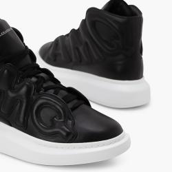م ملوكة مسبقًا Alexander McQueen Black Leather Maxi Logo High-Top Sneakers Size EU 45