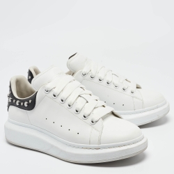 Alexander McQueen Black/White Leather Oversized Studded Low Top Sneakers Size 42.5