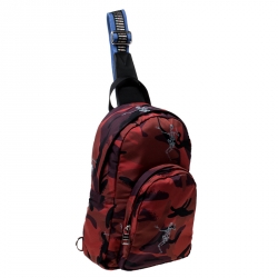 Alexander McQueen Red Camo Nylon Dancing Skeleton Backpack
