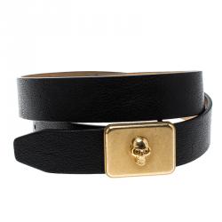 Pre Owned Alexander McQueen Black Leather Skull Plate Belt 85 CM