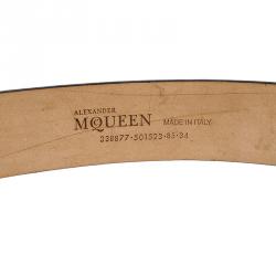 Pre Owned Alexander McQueen Black Leather Skull Plate Belt 85 CM