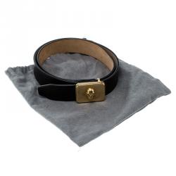 Pre Owned Alexander McQueen Black Leather Skull Plate Belt 85 CM