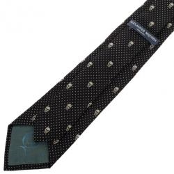 Pre Owned Alexander McQueen Black Woven Skull Silk Tie