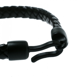 Pre Owned Alexander McQueen Skull Black Charm Woven Leather Hook Bracelet