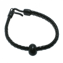 Pre Owned Alexander McQueen Skull Black Charm Woven Leather Hook Bracelet