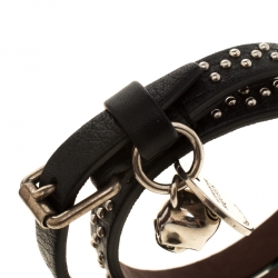 Alexander McQueen Black Studded Leather Skull Charm Double Wrap Bracelet 