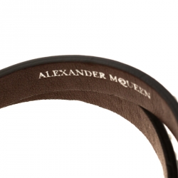 Alexander McQueen Black Studded Leather Skull Charm Double Wrap Bracelet 