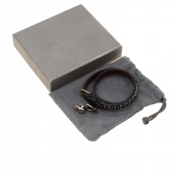 Alexander McQueen Black Studded Leather Skull Charm Double Wrap Bracelet 