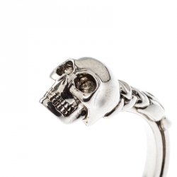 Pre Owned Alexander McQueen Twin Skull Silver Tone Open Cuff Bracelet