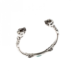 Pre Owned Alexander McQueen Twin Skull Silver Tone Open Cuff Bracelet