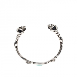 Pre Owned Alexander McQueen Twin Skull Silver Tone Open Cuff Bracelet