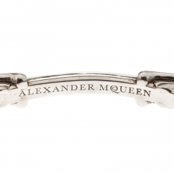 Pre Owned Alexander McQueen Twin Skull Silver Tone Open Cuff Bracelet