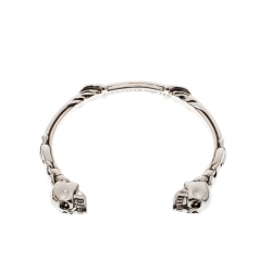 Pre Owned Alexander McQueen Twin Skull Silver Tone Open Cuff Bracelet