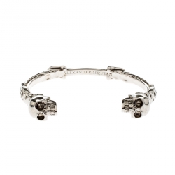 Pre Owned Alexander McQueen Twin Skull Silver Tone Open Cuff Bracelet