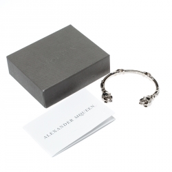 Pre Owned Alexander McQueen Twin Skull Silver Tone Open Cuff Bracelet