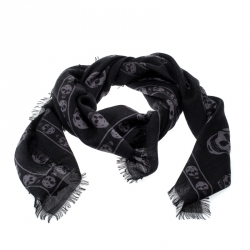 Alexander McQueen Black & Grey Skull Print Cashmere Scarf