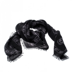 Alexander McQueen Black & Grey Skull Print Cashmere Scarf