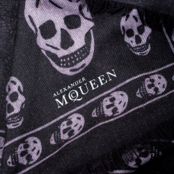 Alexander McQueen Black & Grey Skull Print Cashmere Scarf
