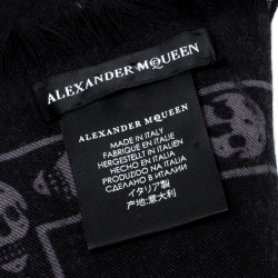 Alexander McQueen Black & Grey Skull Print Cashmere Scarf