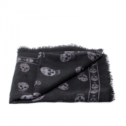 Alexander McQueen Black & Grey Skull Print Cashmere Scarf
