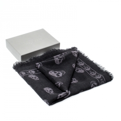 Alexander McQueen Black & Grey Skull Print Cashmere Scarf