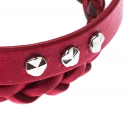 Pre Owned Alexander McQueen Red Double Wrap Skull Charm Leather Bracelet