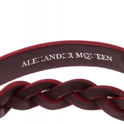 Pre Owned Alexander McQueen Red Double Wrap Skull Charm Leather Bracelet