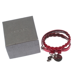Pre Owned Alexander McQueen Red Double Wrap Skull Charm Leather Bracelet