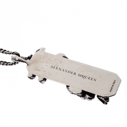 Pre Owned Alexander McQueen Silver Tone Snake Tag Necklace