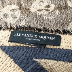 Alexander McQueen Grey Skull Pattern Jacquard Triangle Fringed Scarf