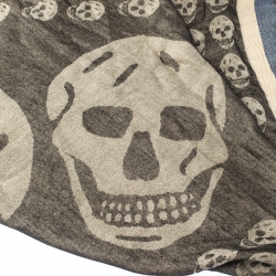 Alexander McQueen Grey Skull Pattern Jacquard Triangle Fringed Scarf