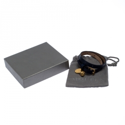 Pre Owned Alexander McQueen Skull Charm Navy Blue Leather Wrap Bracelet