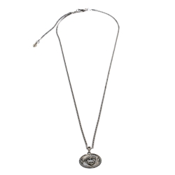 Pre Owned Alexander McQueen Crow & Skull Motif Medallion Silver Tone Long Necklace