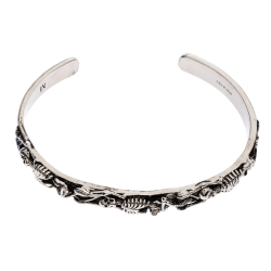 Alexander McQueen Dancing Skeleton Silver Tone Open Cuff Bracelet M