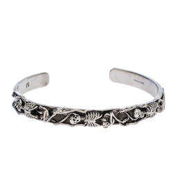 Alexander McQueen Dancing Skeleton Silver Tone Open Cuff Bracelet M