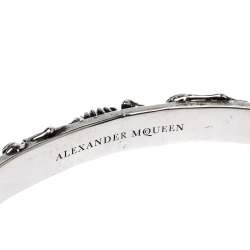 Alexander McQueen Dancing Skeleton Silver Tone Open Cuff Bracelet M